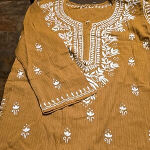 Embroidered Mustard Tunic Top